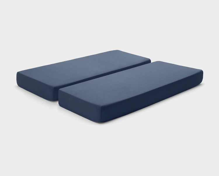 It-Fits Navy Blue adjustable bed fitted sheets, perfectly fitted on a split queen mattress with a stay-on-bed guarantee and deep pockets.